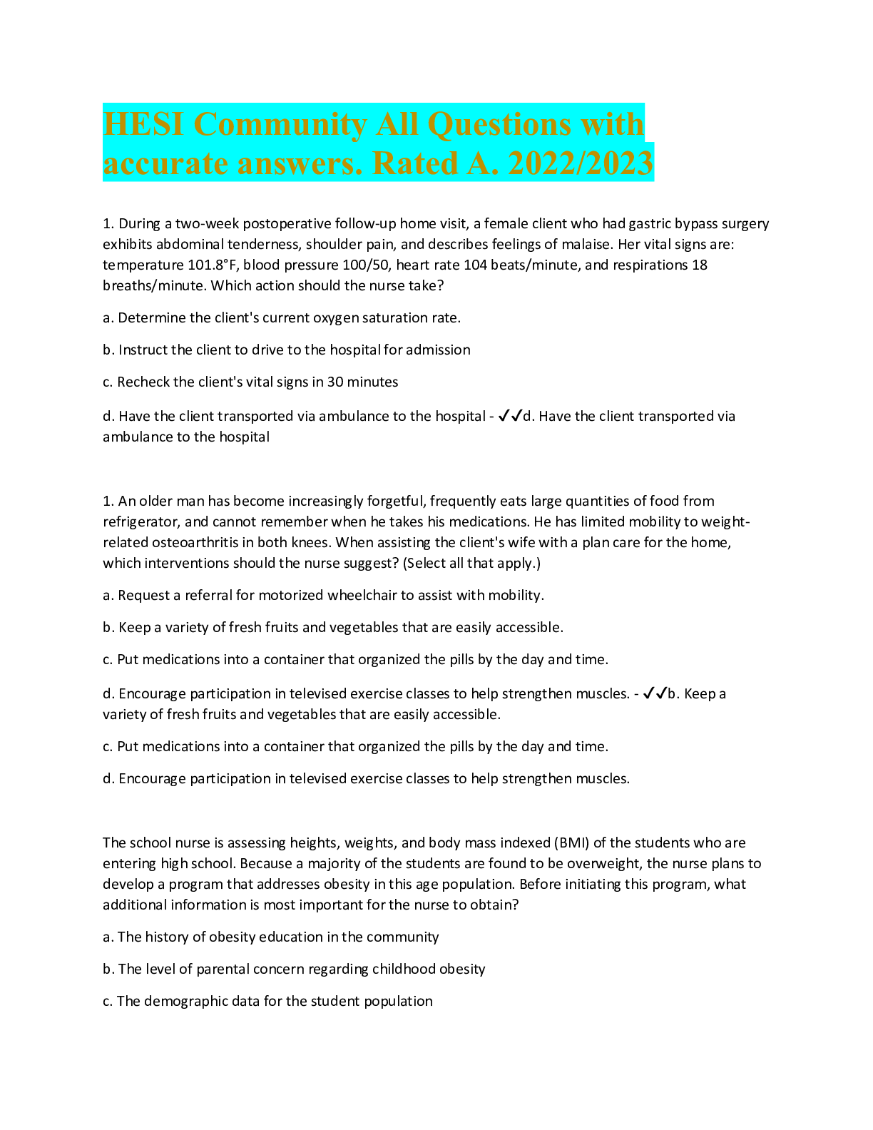 Preview image for HESI Community All Questions with accurate answers. Rated A. 2022/2023